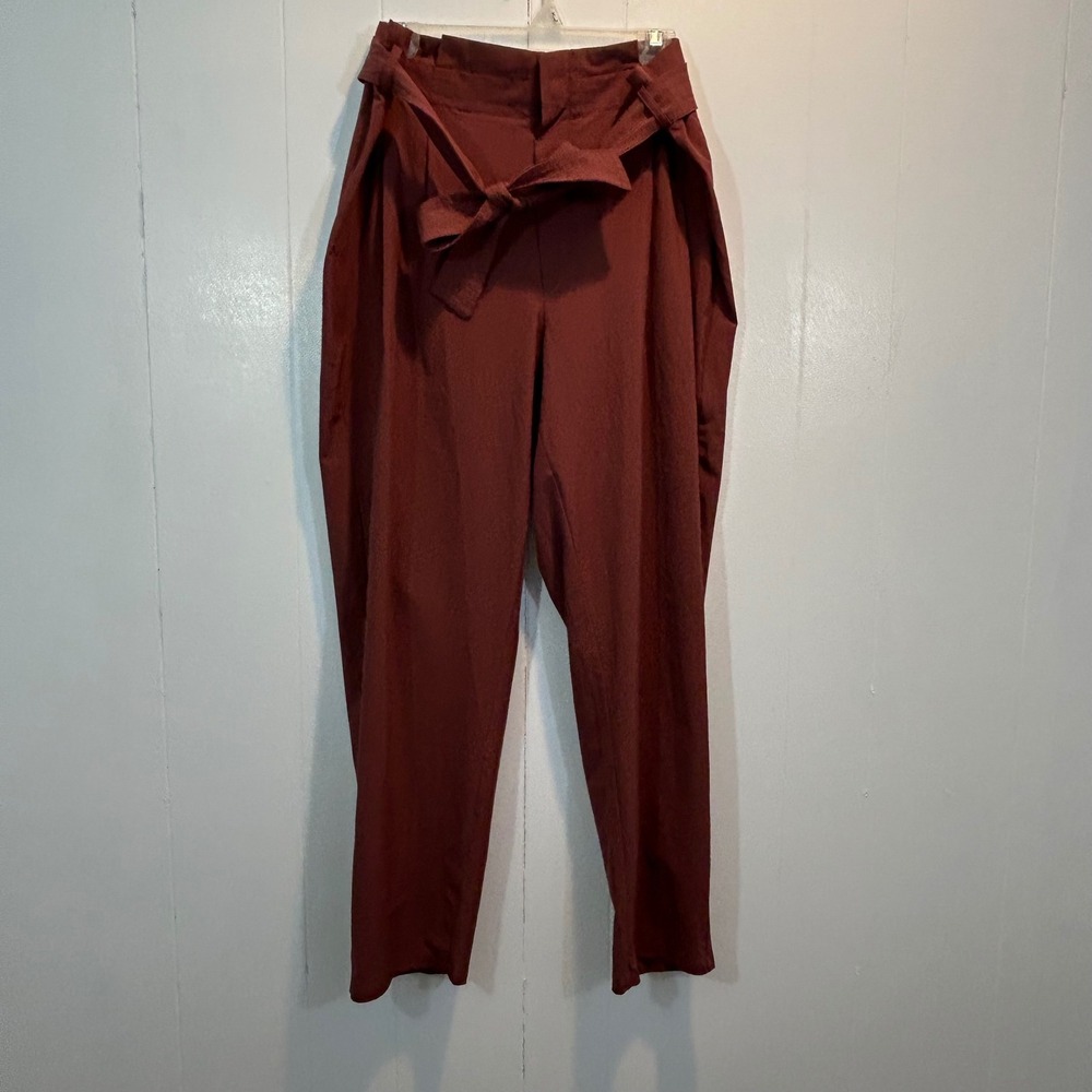 Athleta Skyline Pant‎ II Rust Terracotta Paperbag Waist Tie Belt Size 16